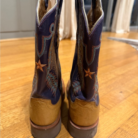 Lucchese Tan Ostrich Foot Purple Embroidered Shaft Western Boots - Picture 3 of 7